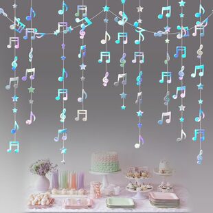 幼儿园音乐教室墙壁吊饰音符拉花挂饰校园歌唱比赛现场背景墙布置