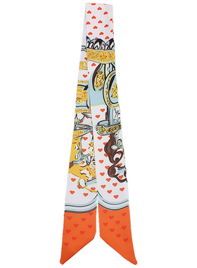 爱心锁扣珊瑚橙色印花丝巾时尚绑包包手柄丝带发带手腕巾女士围巾