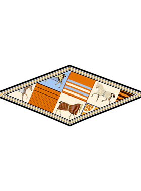 战马网格橙色斜纹绸菱形职业小领巾女式百搭围巾披肩头巾礼品丝巾