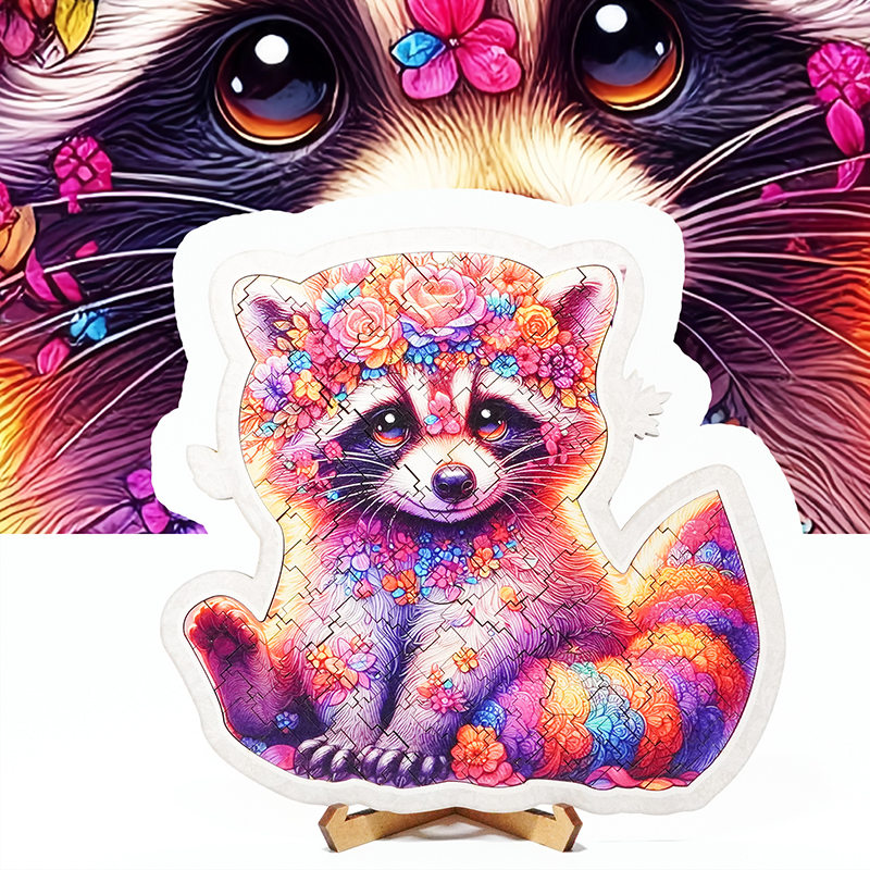 《浣熊与花》萌宠小动物礼物可爱花朵拼图puzzle益智异形趣猫拼图
