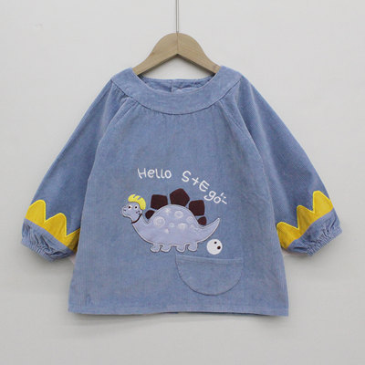 儿童纯棉灯芯绒罩衣画画衣秋冬