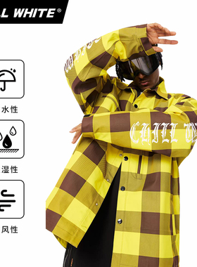 3D印花黄色格子衬衫滑雪服防水户外日常潮流嘻哈CHILLWHITE新款