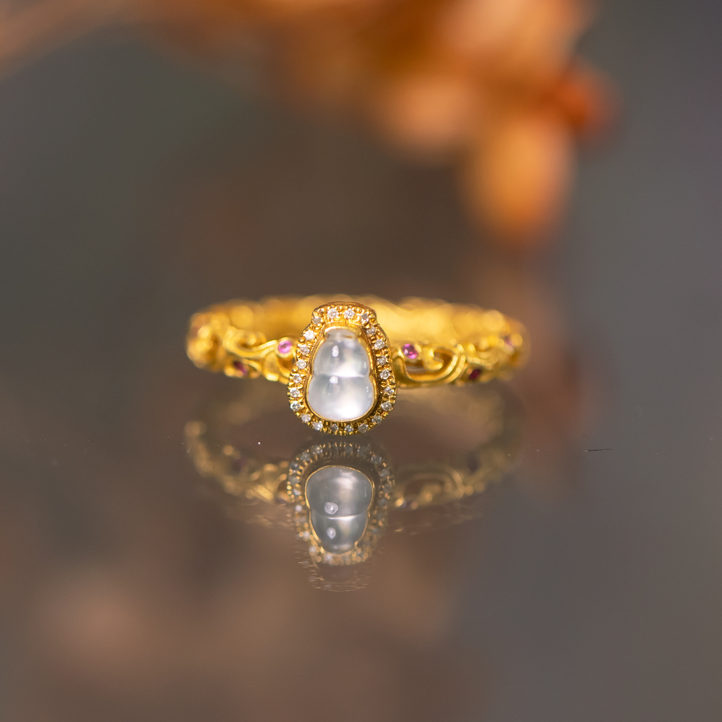 天然缅甸玉葫芦镶嵌18K金镶嵌