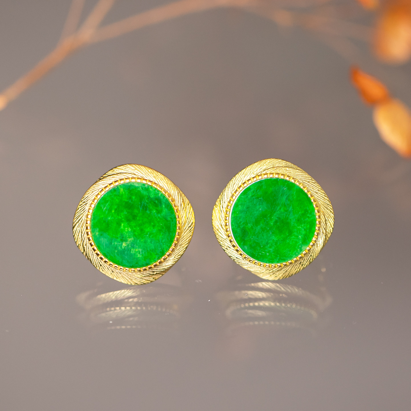 天然缅甸玉翡翠耳钉耳饰大气时尚