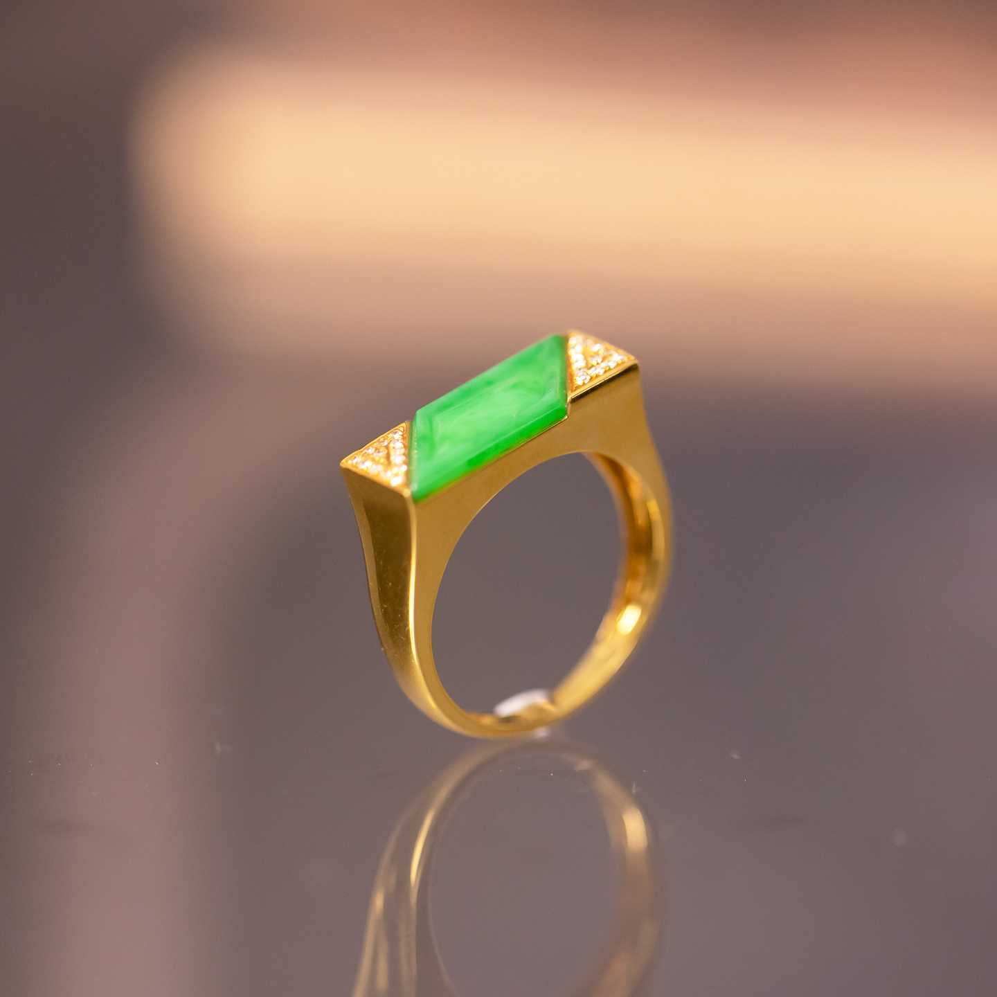 天然缅甸玉翡翠戒指18K金镶嵌