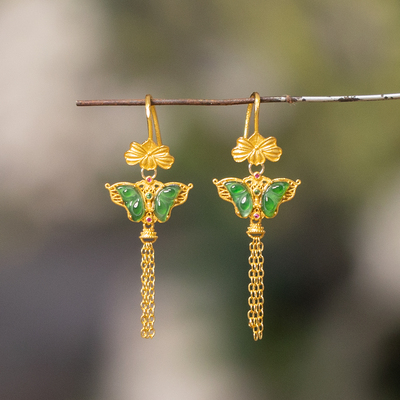 翡翠蝴蝶耳饰S925银镶嵌