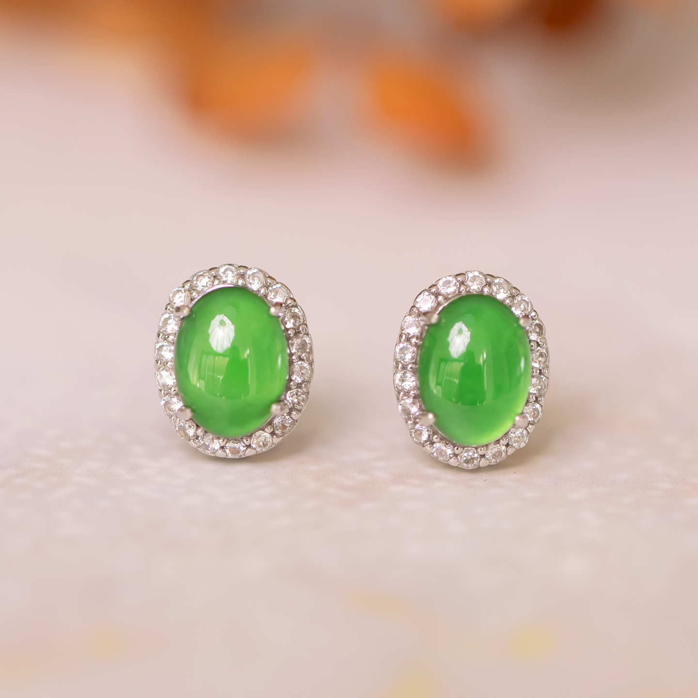 天然翡翠蛋面耳钉耳饰百搭简约