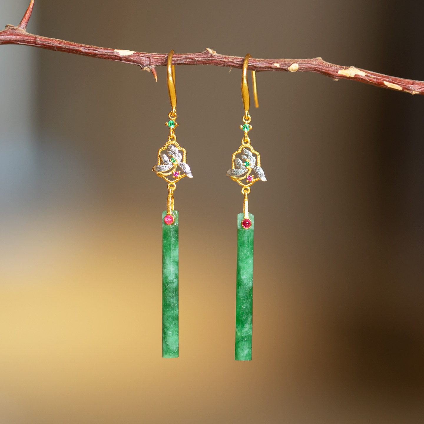 天然缅甸玉A货翡翠翎管耳坠耳饰耳环气质轻奢时尚简约文艺复古风