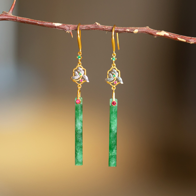 天然缅甸玉翡翠A货翎管耳坠气质