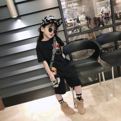 男女儿童卡通全家T套装2025春夏新款潮亲子两件套纯棉T恤搭配裤子