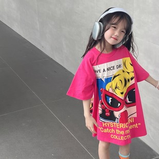 女童中长款T恤裙纯棉春夏裙子2025新款亲子装母女装宽松版连衣裙