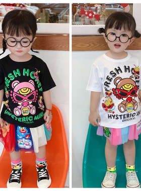 亲子装2025夏季新款女童短袖T恤卡通印花潮范母女装INS时尚圆领T
