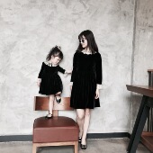 裙子2025春秋新款 网红亲子装 童装 洋气时尚 潮女童丝绒连衣裙 母女装
