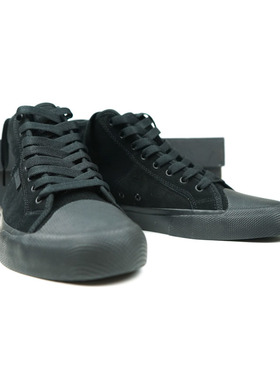 美潮STRAYE/dc运动男女学生休闲纯黑武士软底反毛皮高帮滑板鞋