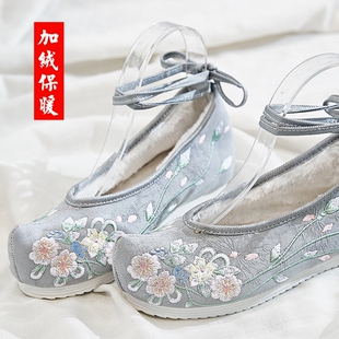 淡雅古装鞋子女汉服棉鞋古风鞋加绒汉服鞋子冬季绣花鞋汉鞋女冬鞋