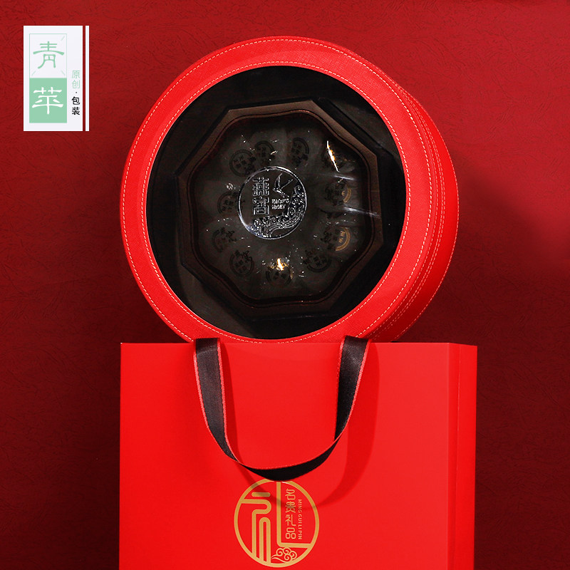 开窗红燕窝包装盒礼品盒 燕窝礼盒150g250克高档圆形皮盒空盒定制