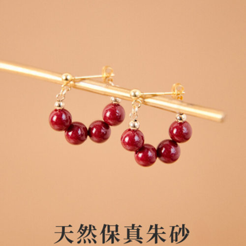 朱砂红复古耳钉蛇年本命年紫金砂