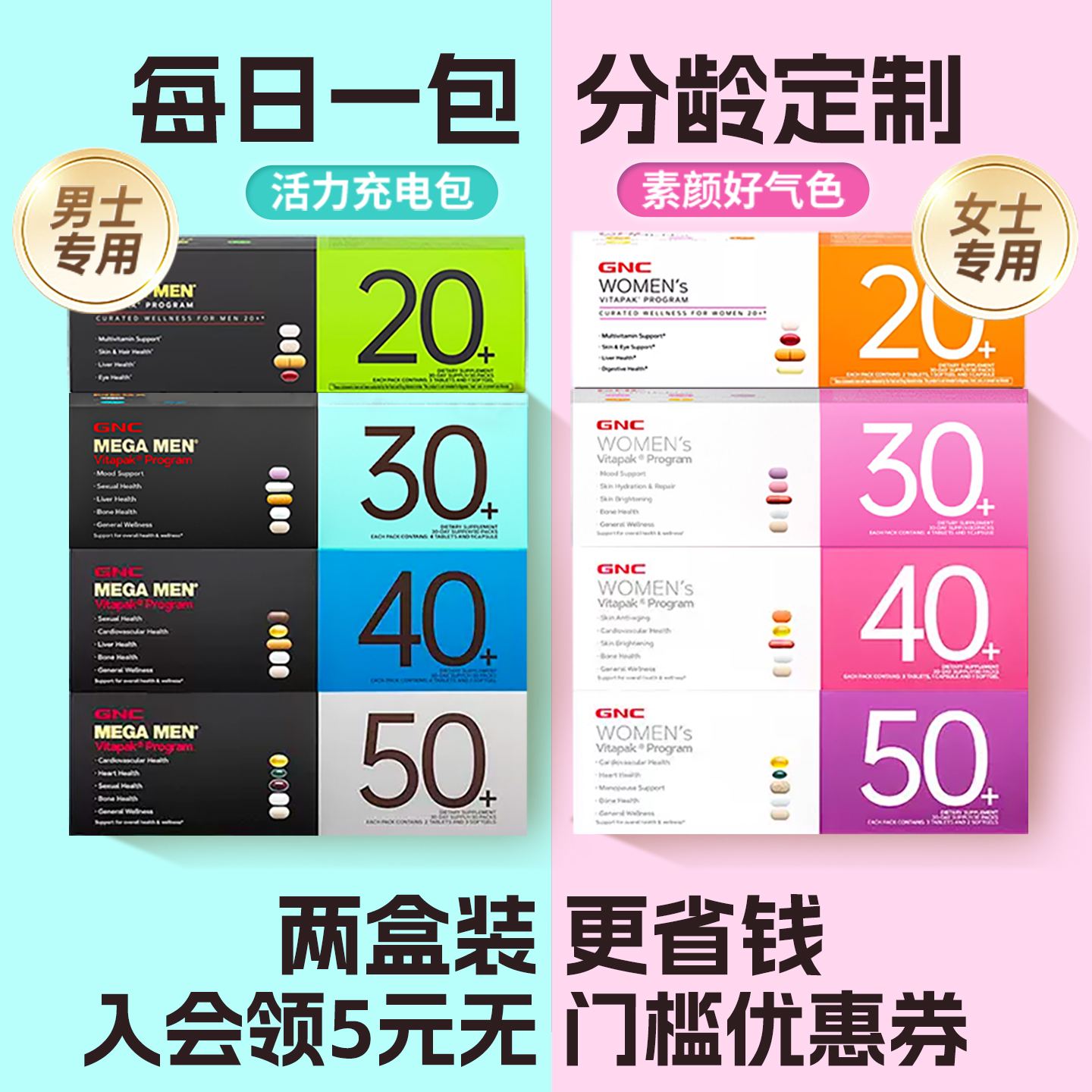 2盒装GNC男士女士营养包30岁40岁