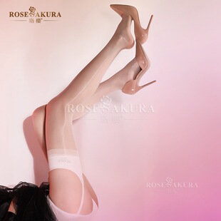 珞樱极光系列腰带字母款油亮性感吊带丝袜丝滑油光开裆长筒袜8205