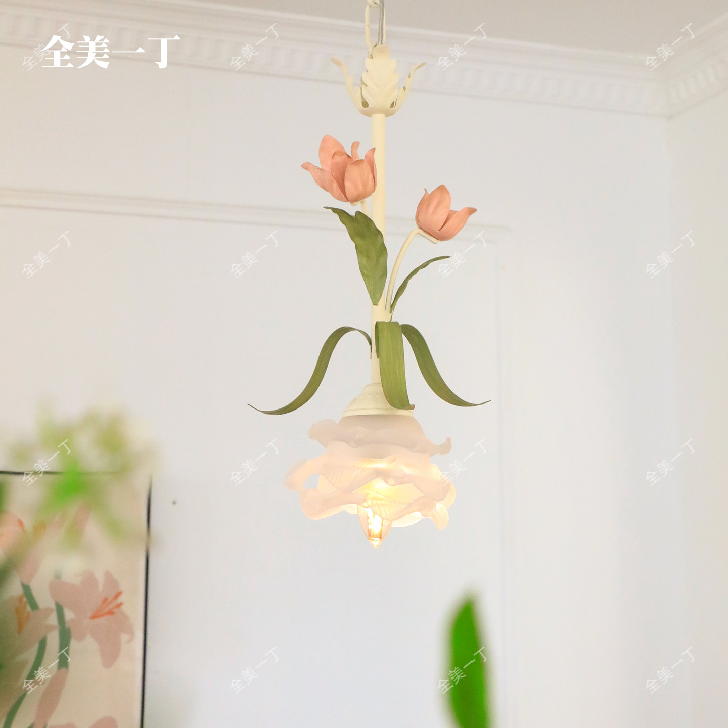 全美一丁法式全铜床头吊灯郁金香花朵过道吧台复古艺术餐厅小吊灯