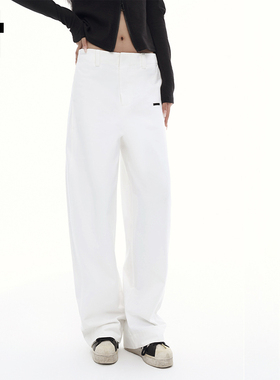 i.tGROUNDZERO美式拼接设计感潮流白色阔腿舒适宽松长裤女