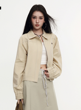 i.tGROUNDZERO美式设计感复古工装翻领飞行员短款休闲上衣