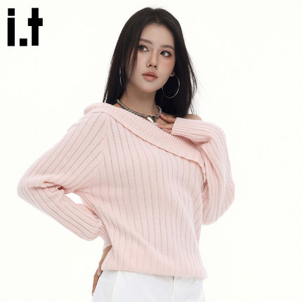 GROUNDZERO初秋温柔风小众高级感显瘦ins一字肩长袖毛衣针织衫女