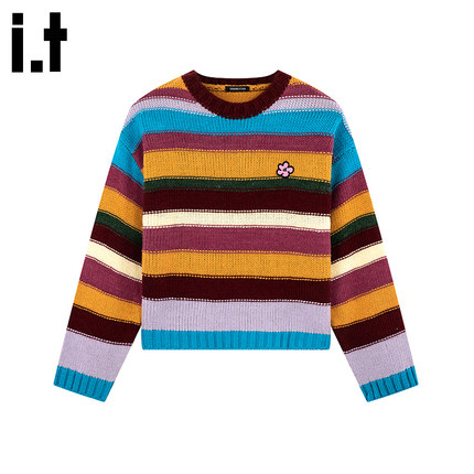 i.t GROUNDZERO 慵懒风2025年流苏边拉链提花菱形格开衫毛衣