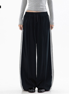 i.tGROUNDZERO美式复古拼接设计感潮流拼色阔腿舒适宽松休闲长裤