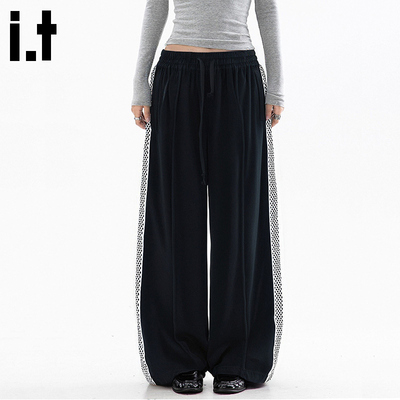 i.tGROUNDZERO美式复古拼接设计感潮流拼色阔腿舒适宽松休闲长裤