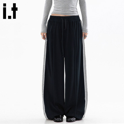 i.tGROUNDZERO美式复古拼接设计感潮流拼色阔腿舒适宽松休闲长裤