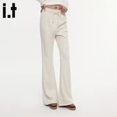 复古拼接系绳高腰垂感直筒宽松撞色休闲长裤 i.t GROUNDZERO美式 女