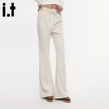 i.t GROUNDZERO美式复古拼接系绳高腰垂感直筒宽松撞色休闲长裤女