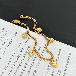 沙金饰品铜镀金爱心钥匙花朵吊坠手链女款高保色高级感手饰礼物