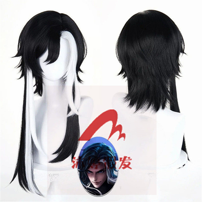 沐婷 王者 原皮 司马懿cosplay假发 黑白双色 偏分头皮顶