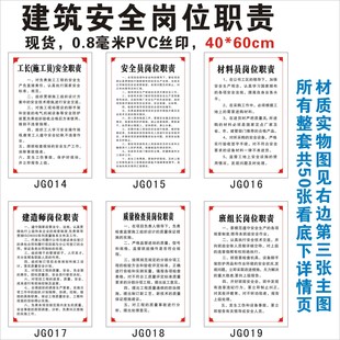 建筑岗位职责  工地标识牌宣传标示 PVC塑料  六大员安全员工长施工员材料员建造师质量检查员班组长上海现货