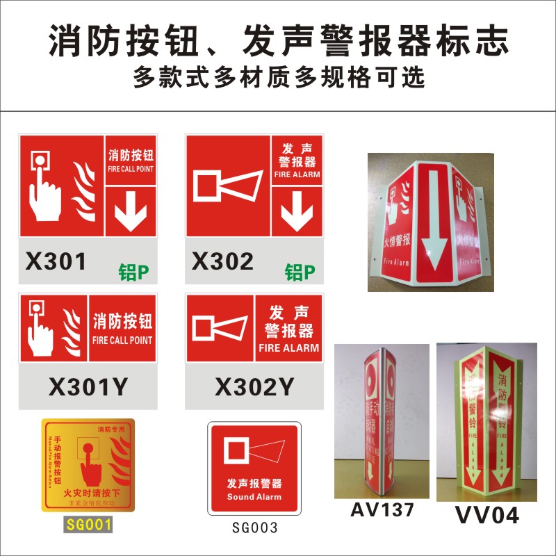 消防按钮警报器标识  手动报警 发声器 火情警铃 社会单位消防安全四个能力建设标志牌铝板夜光 上海现货