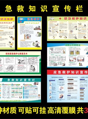 紧急救护知识宣传 医疗急救挂图展板 心肺复苏术 海姆立克法挂画应急指南步骤流程 防溺水触电宣传栏家庭工厂