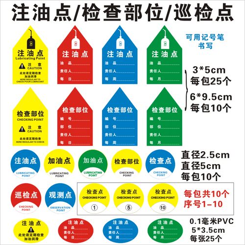 注油点检查部位标识磨砂PVC背胶