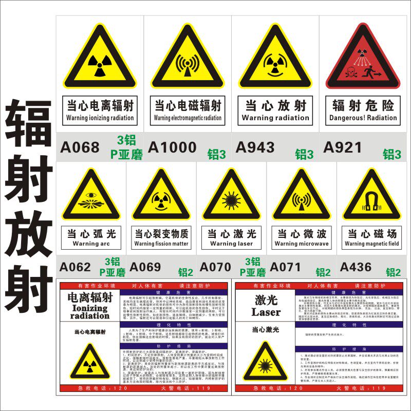 放射微波裂变物质磁场 工作场所职业病危害告知卡铝板现货安全标志