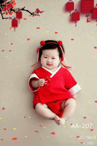 儿童摄影服饰红色喜庆主题新年福娃中国红小古装摄影服百天周岁