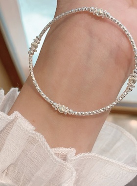 S925纯银满天星闪闪花瓣猫眼珠弹力手镯小众轻奢清新手饰