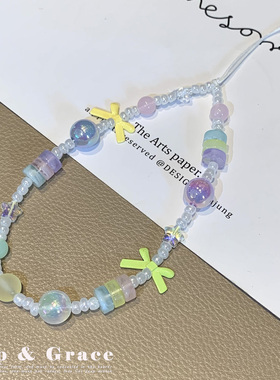 甜美少女风珠饰手机挂件手腕挂绳防丢链条挂饰ccd相机挂饰可爱