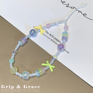 甜美少女风珠饰手机挂件手腕挂绳防丢链条挂饰ccd相机挂饰可爱