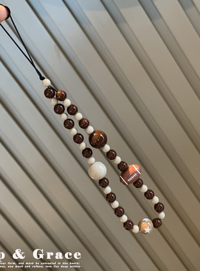 复古串珠手机挂件链条便携挂绳咖啡色珠饰手机链挂链百搭网红挂绳