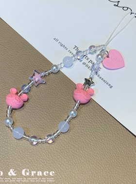 ins甜酷爱心串珠手机链挂件挂绳链条ccd相机挂饰kitty手绳少女心