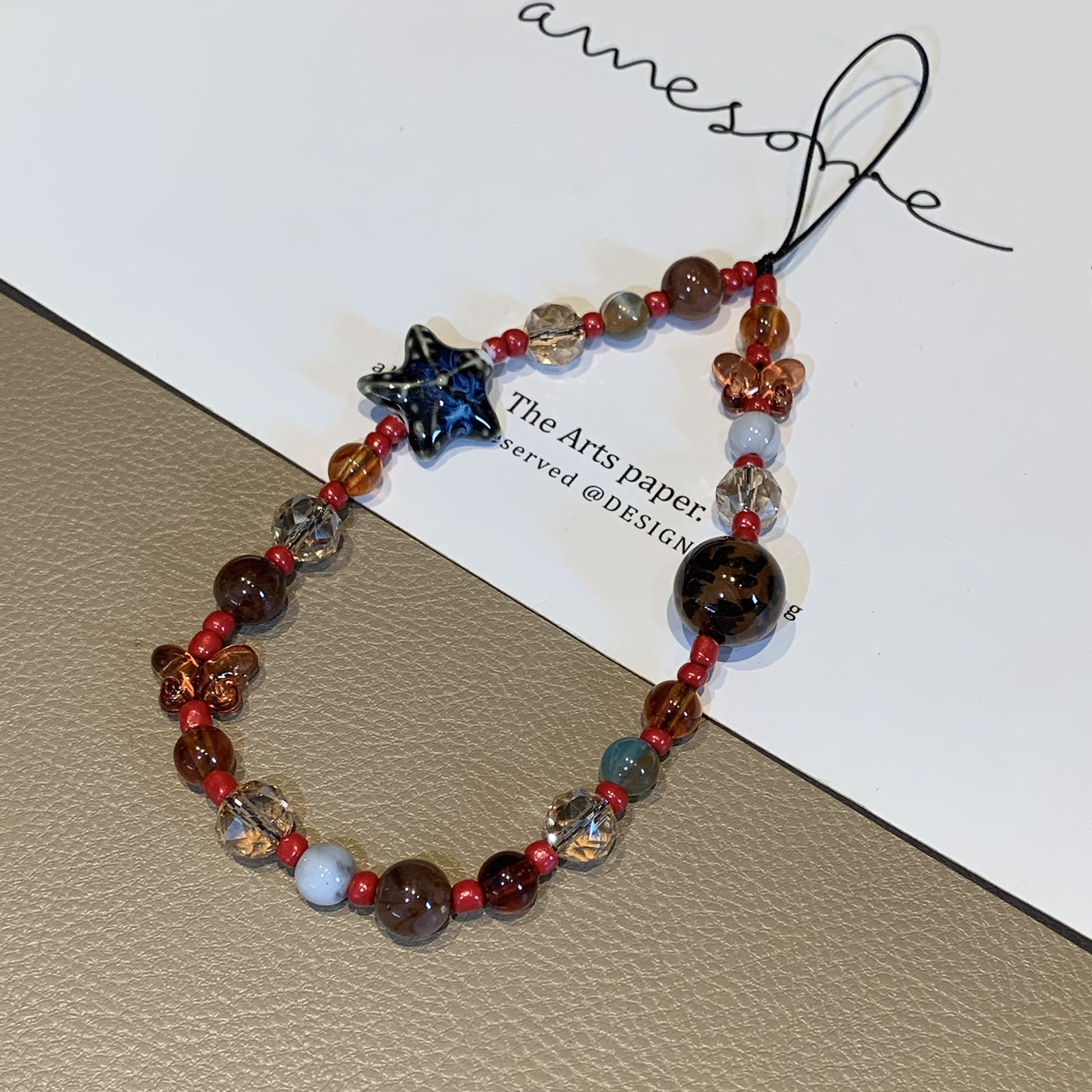 ccd相机挂绳手工串珠星星手机挂件琉璃珠彩色挂饰波西米亚风珠饰