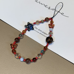 ccd相机挂绳手工串珠星星手机挂件琉璃珠彩色挂饰波西米亚风珠饰