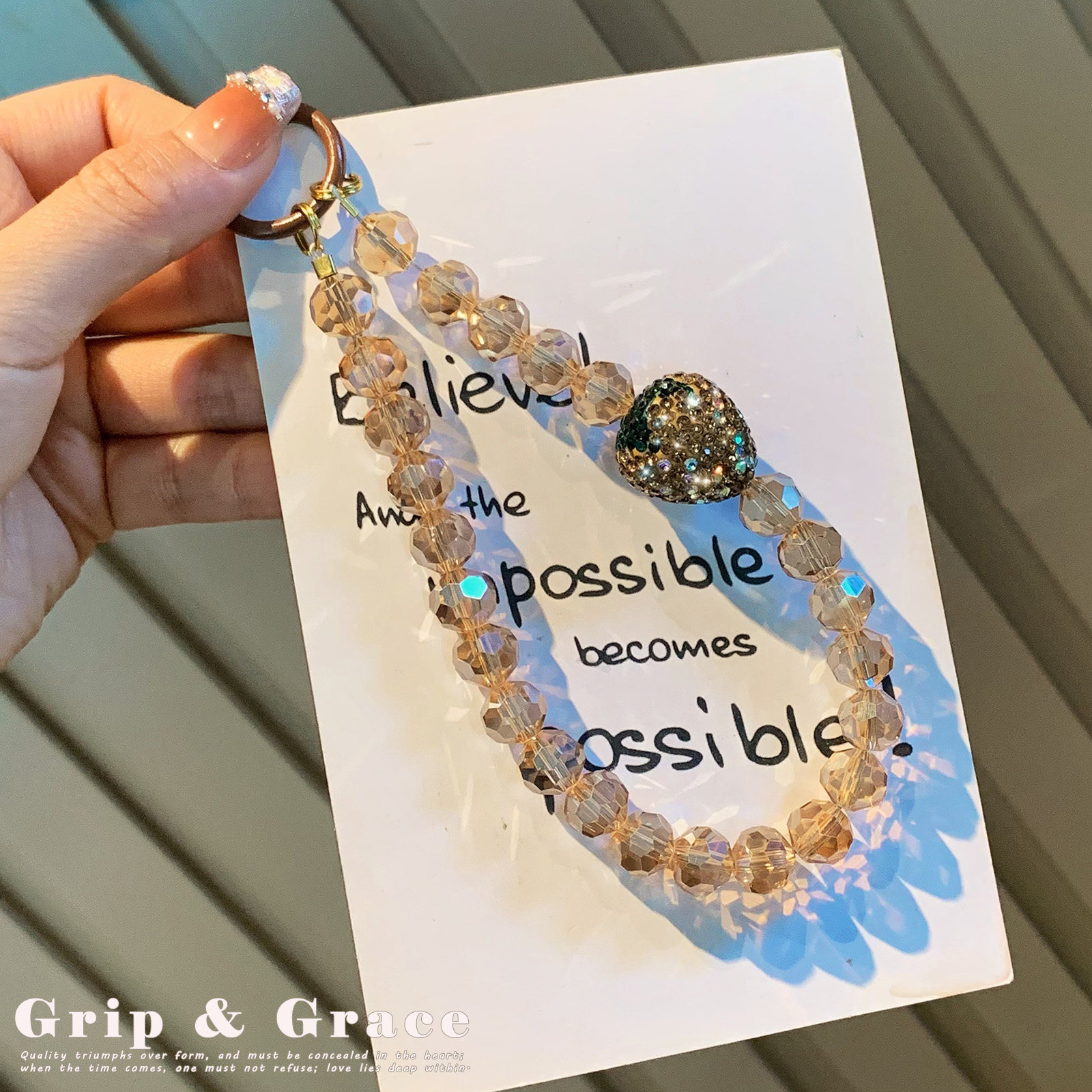 轻奢高级感水晶珠爱心锆石手机链手腕挂件珠饰包挂防丢挂件钥匙扣