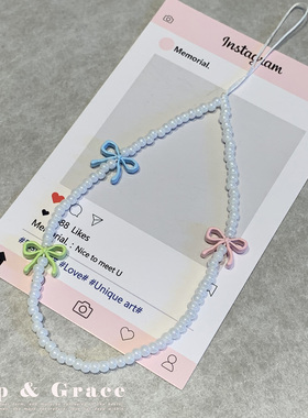 Grip Grace简约蝴蝶结手机链短款挂链相机挂件手腕挂绳珠串挂饰